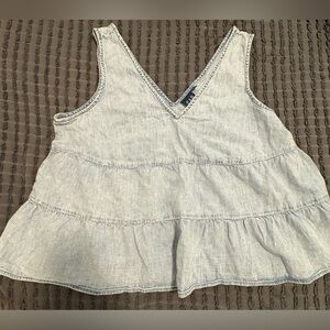 LG Light Wash Denim Tiered V-Neck Tank Top